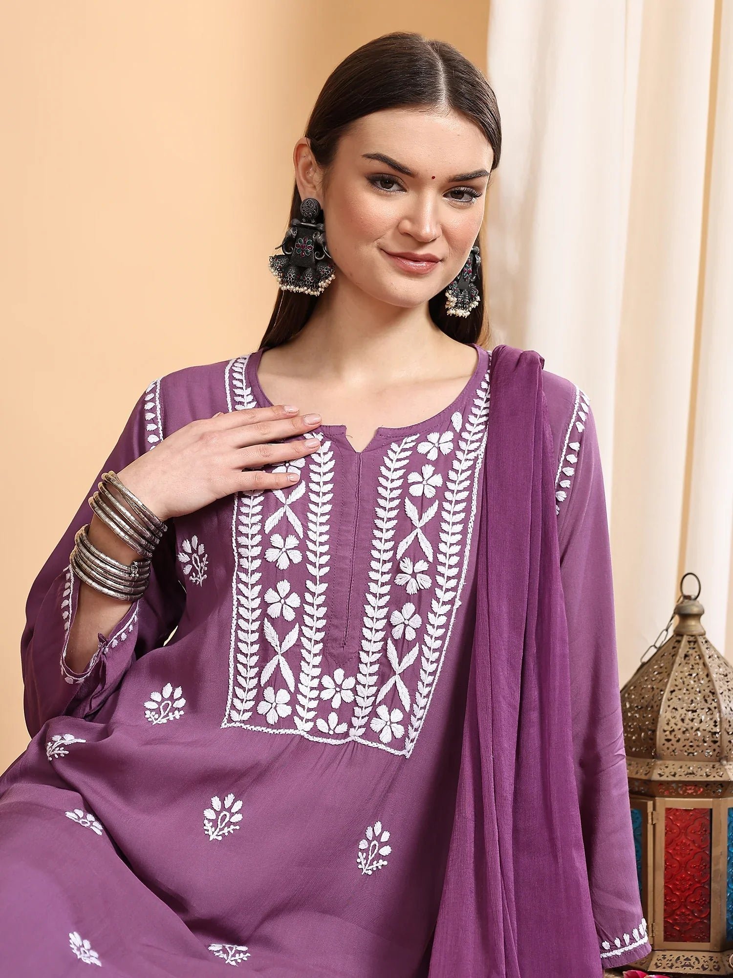 Shiza Chikankari Premium Modal Co-ord Set (Mauve) - Image 4
