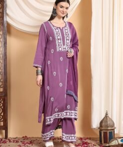 Shiza Chikankari Premium Modal Co-ord Set (Mauve) - Image 5