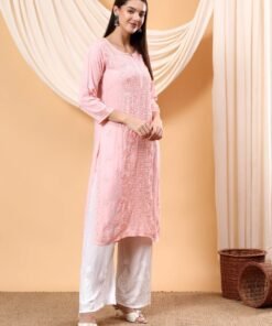 Alina Chikankari Modal Straight Kurta (Pastel Peach) - Image 4