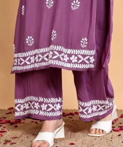 Shiza Chikankari Premium Modal Co-ord Set (Mauve) - Image 6