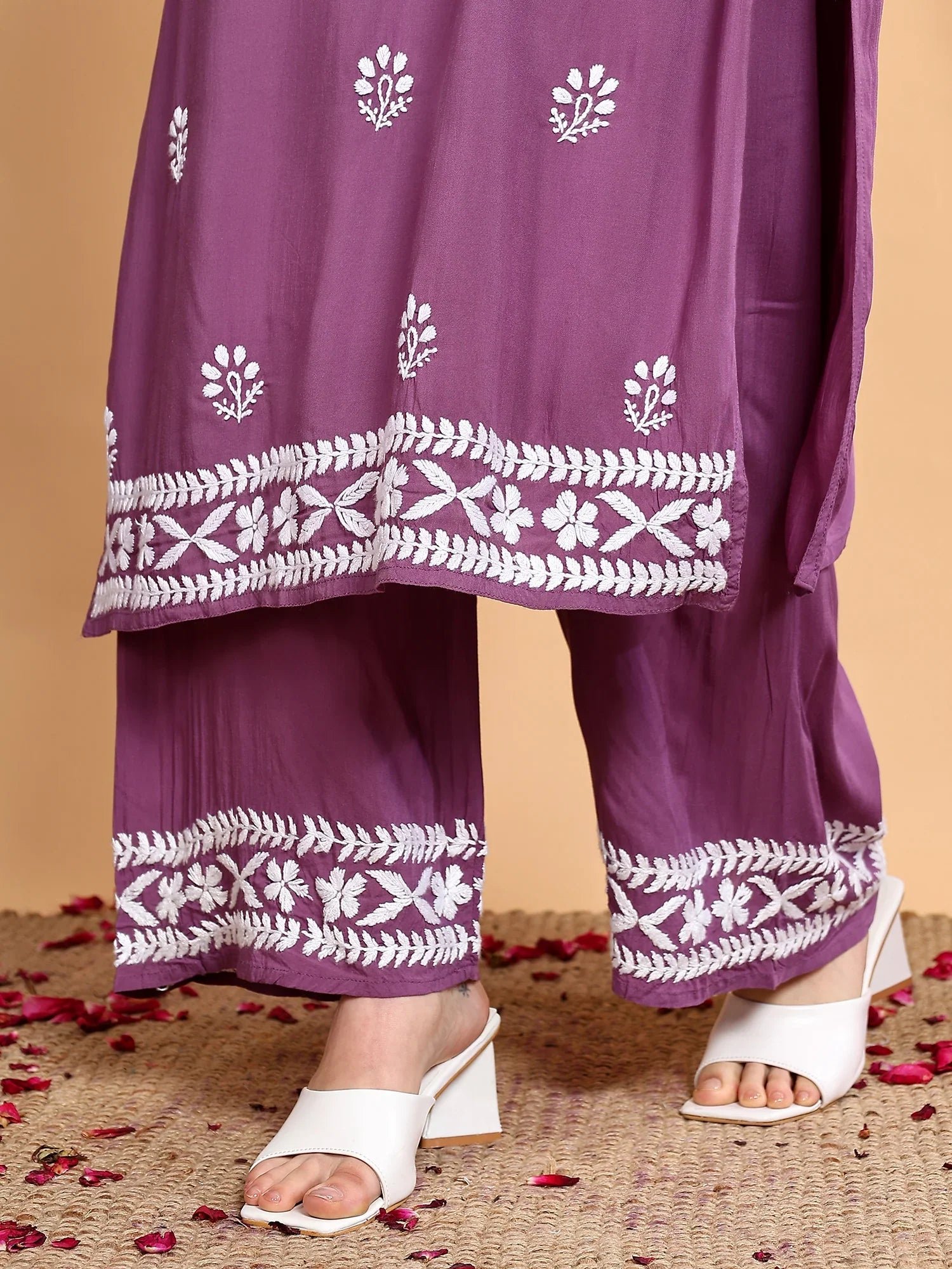 Shiza Chikankari Premium Modal Co-ord Set (Mauve) - Image 6