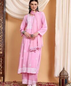 Shiza Chikankari Premium Modal Co-ord Set (Pink)