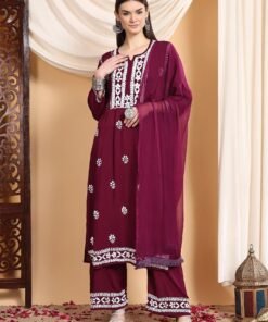 Shiza Chikankari Premium Modal Co-ord Set (Wine)