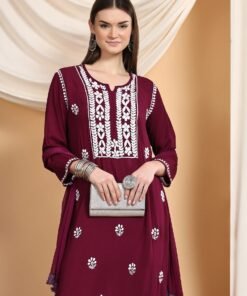 Alternative view of Shiza Chikankari Premium Modal Co-ord Set (Wine)