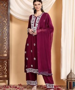 Shiza Chikankari Premium Modal Co-ord Set (Wine) - Image 3