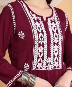 Shiza Chikankari Premium Modal Co-ord Set (Wine) - Image 4