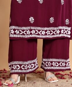Shiza Chikankari Premium Modal Co-ord Set (Wine) - Image 5