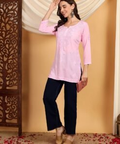 Misha Chikankari Modal Short Kurti (Baby Pink) - Image 5