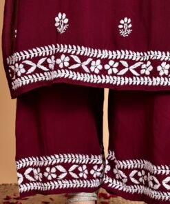 Shiza Chikankari Premium Modal Co-ord Set (Wine) - Image 7