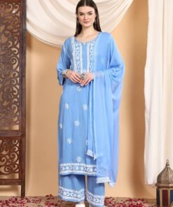 Shiza Chikankari Premium Modal Co-ord Set (Powder Blue)