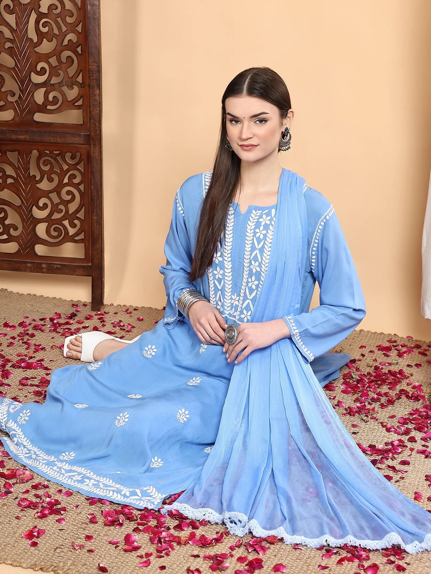 Shiza Chikankari Premium Modal Co-ord Set (Powder Blue) - Image 2