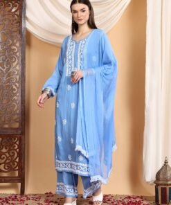 Shiza Chikankari Premium Modal Co-ord Set (Powder Blue) - Image 3