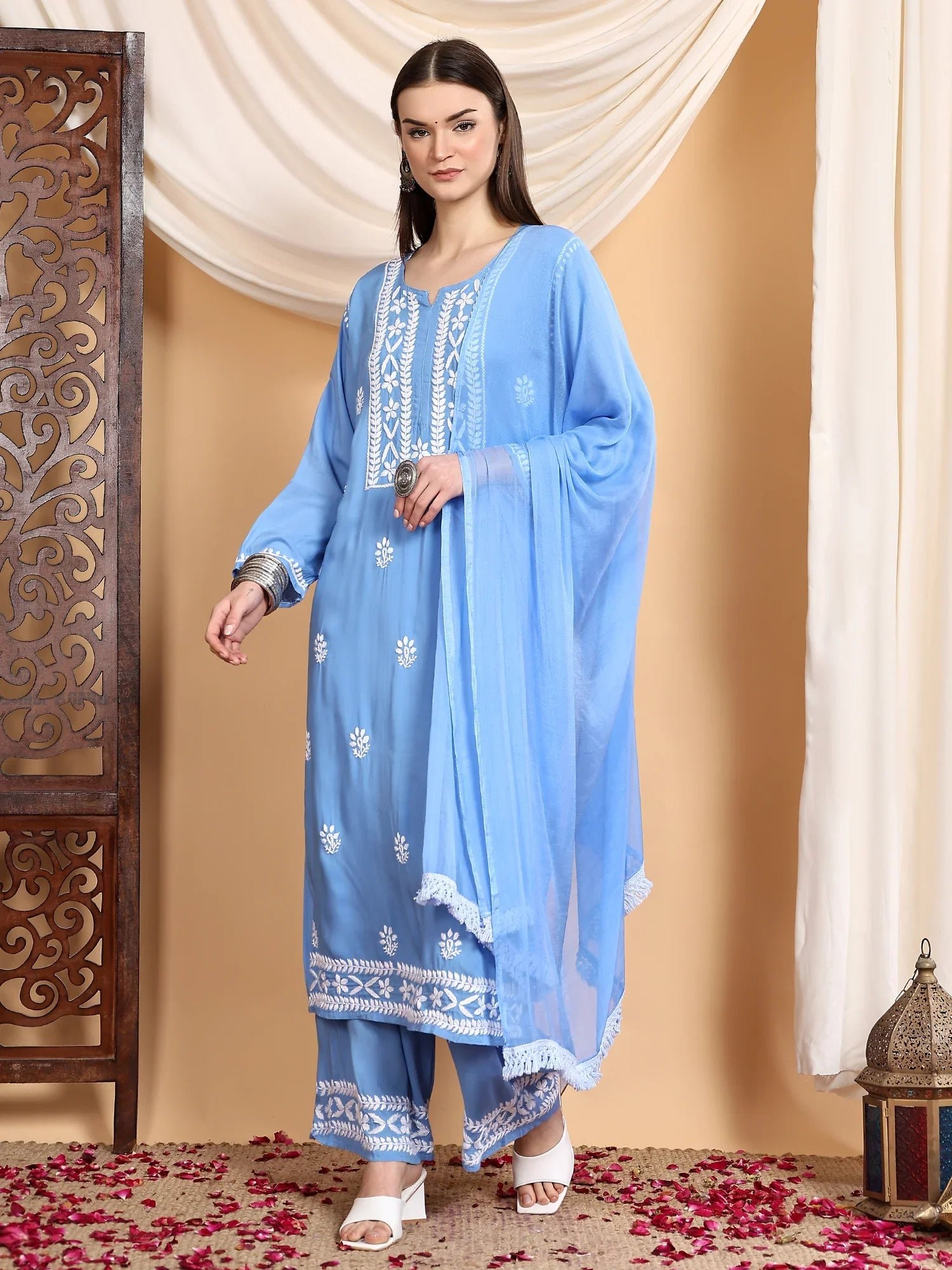 Shiza Chikankari Premium Modal Co-ord Set (Powder Blue) - Image 3