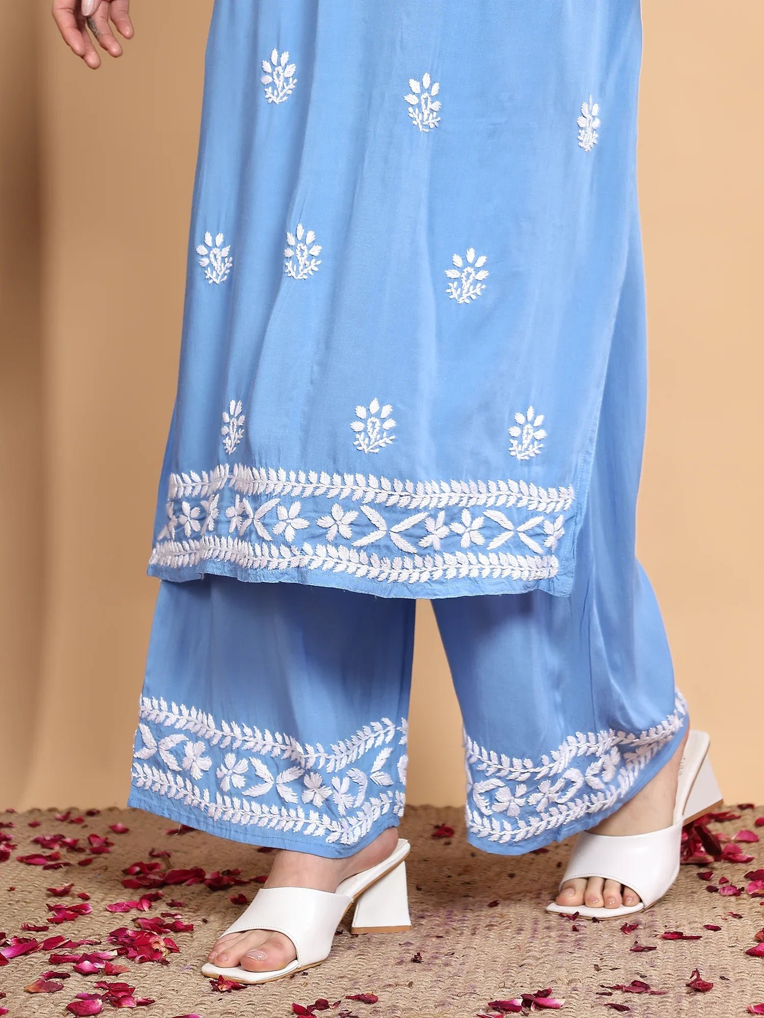 Shiza Chikankari Premium Modal Co-ord Set (Powder Blue) - Image 5