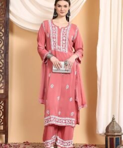 Shiza Chikankari Premium Modal Co-ord Set (Coral Pink)
