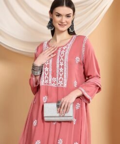 Alternative view of Shiza Chikankari Premium Modal Co-ord Set (Coral Pink)