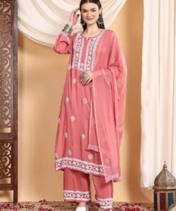 Shiza Chikankari Premium Modal Co-ord Set (Coral Pink) - Image 3