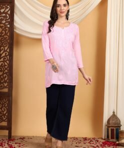 Misha Chikankari Modal Short Kurti (Baby Pink) - Image 6