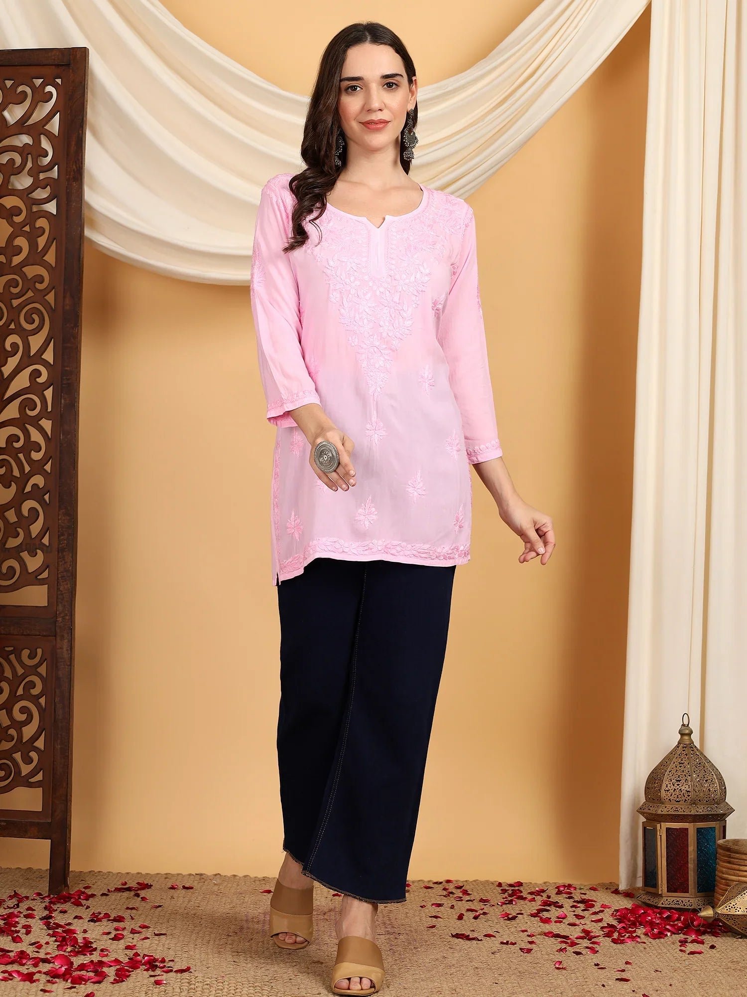 Misha Chikankari Modal Short Kurti (Baby Pink) - Image 6