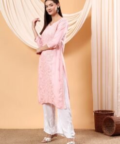 Alina Chikankari Modal Straight Kurta (Pastel Peach) - Image 6