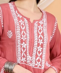 Shiza Chikankari Premium Modal Co-ord Set (Coral Pink) - Image 4