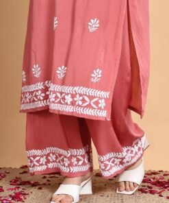Shiza Chikankari Premium Modal Co-ord Set (Coral Pink) - Image 6
