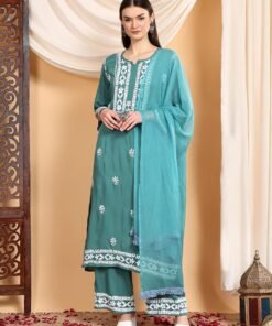 Shiza Chikankari Premium Modal Co-ord Set (Spanish Green)