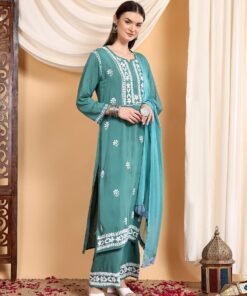 Shiza Chikankari Premium Modal Co-ord Set (Spanish Green) - Image 3