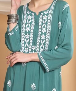 Shiza Chikankari Premium Modal Co-ord Set (Spanish Green) - Image 4
