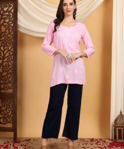 Misha Chikankari Modal Short Kurti (Baby Pink) - Image 7