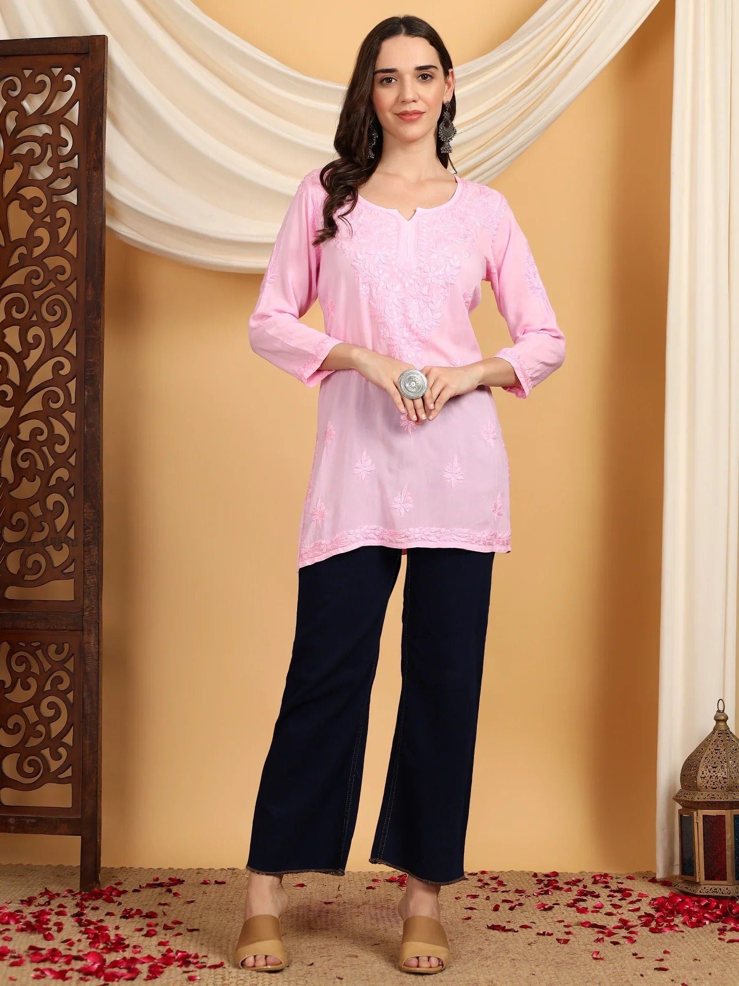 Misha Chikankari Modal Short Kurti (Baby Pink) - Image 7