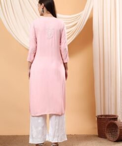 Alina Chikankari Modal Straight Kurta (Pastel Peach) - Image 7