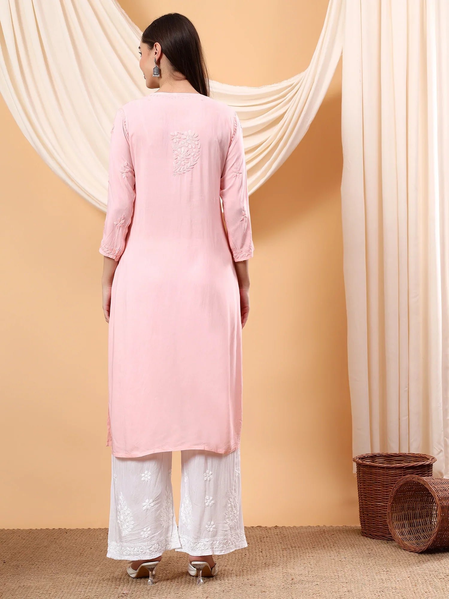 Alina Chikankari Modal Straight Kurta (Pastel Peach) - Image 7
