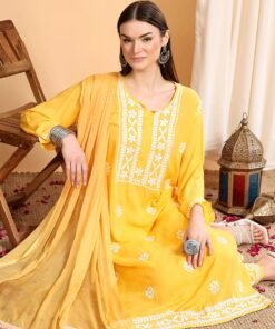Alternative view of Shiza Chikankari Premium Modal Co-ord Set (Yellow)