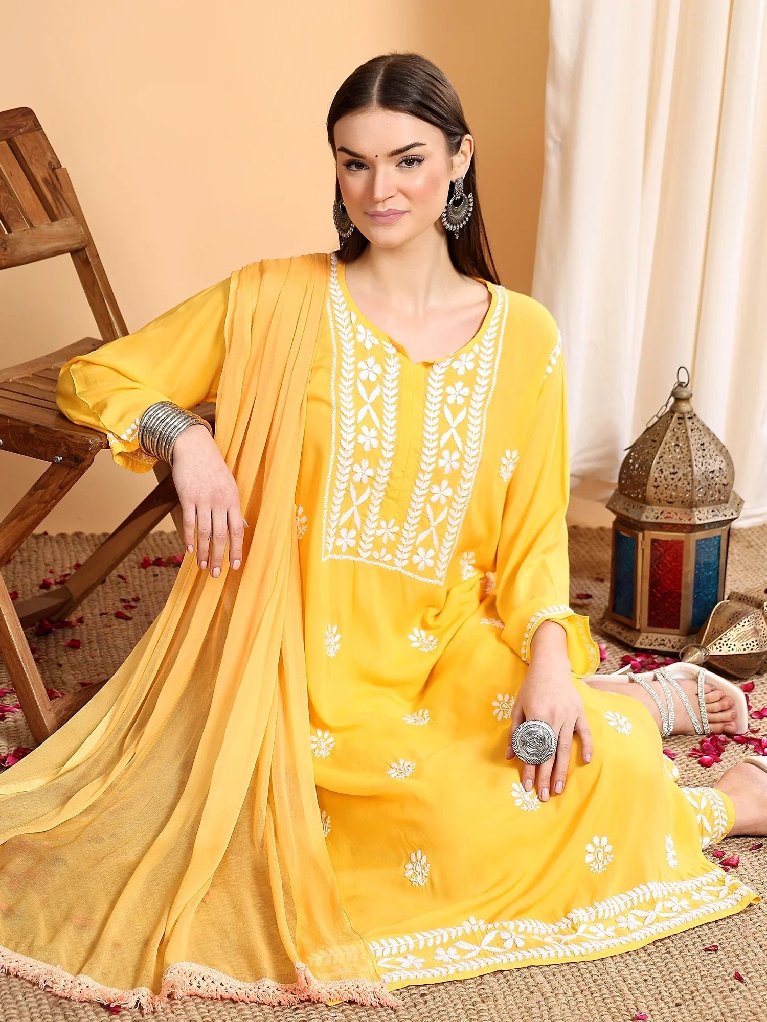 Shiza Chikankari Premium Modal Co-ord Set (Yellow) - Image 2