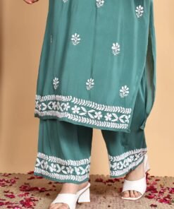Shiza Chikankari Premium Modal Co-ord Set (Spanish Green) - Image 7