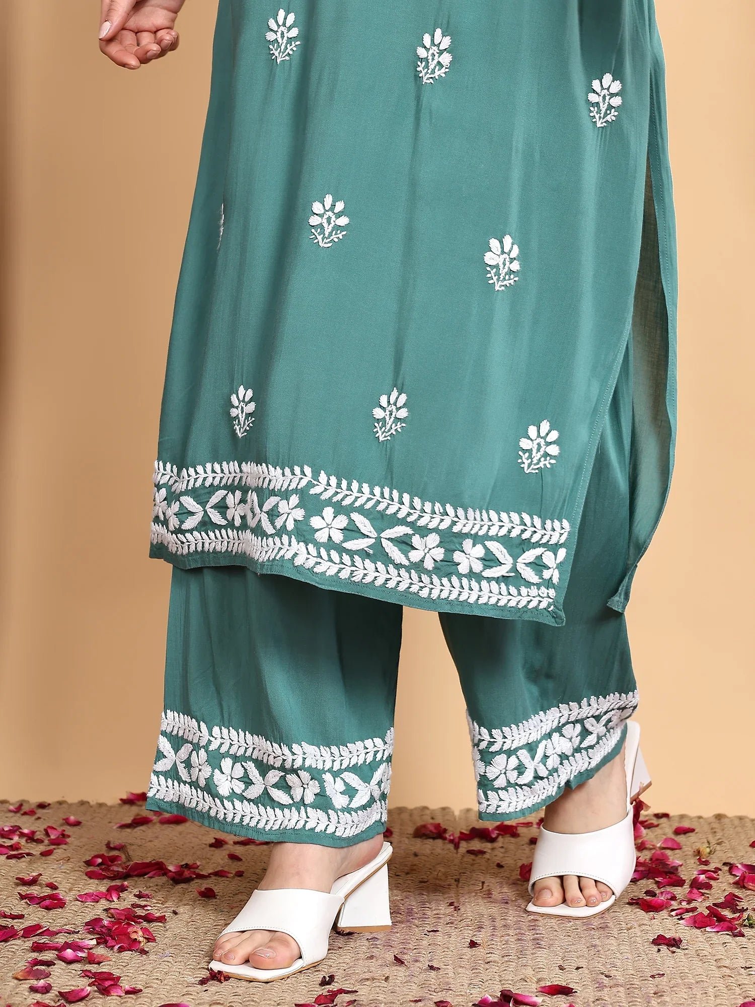 Shiza Chikankari Premium Modal Co-ord Set (Spanish Green) - Image 7