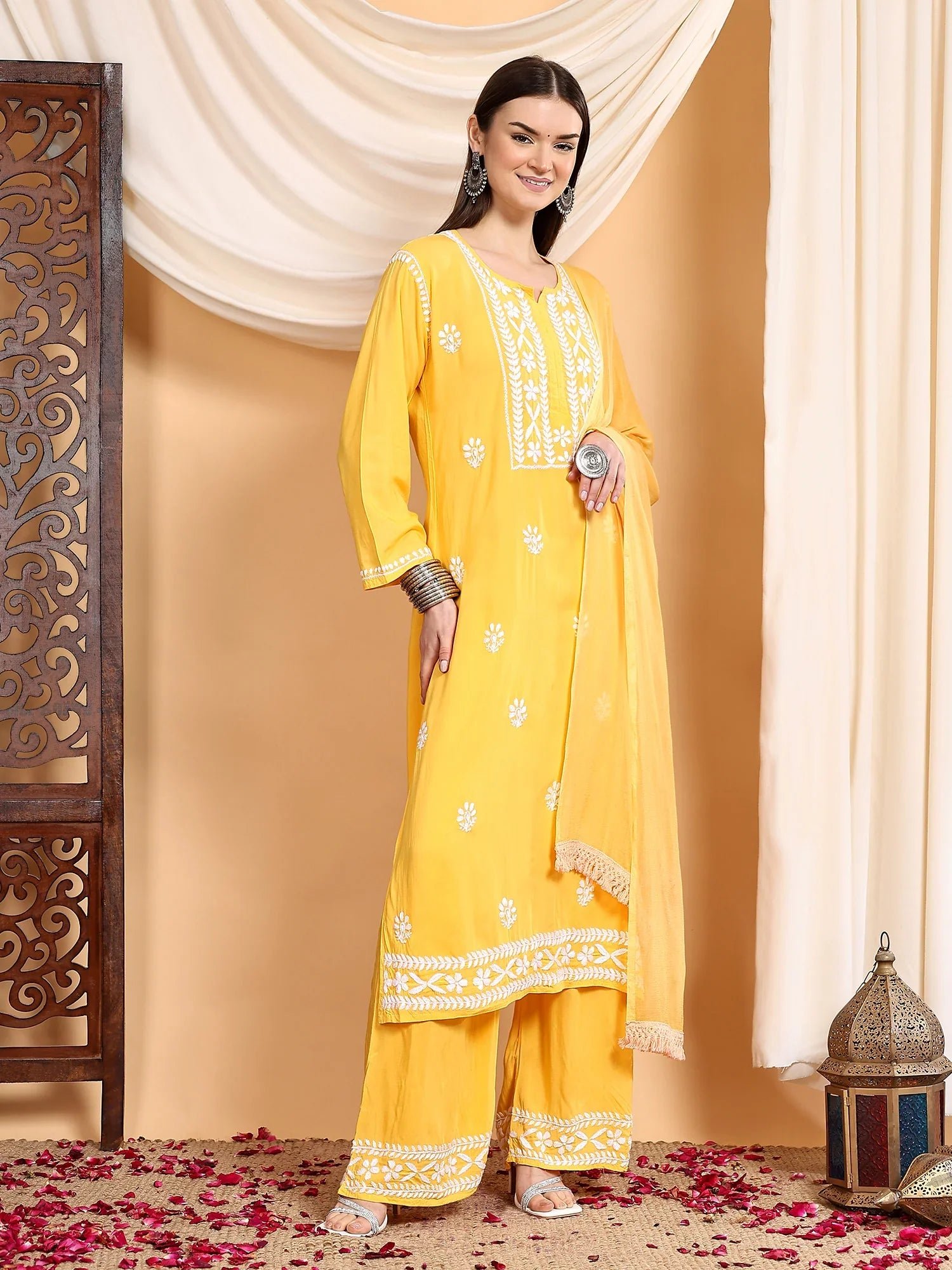 Shiza Chikankari Premium Modal Co-ord Set (Yellow) - Image 3