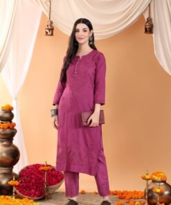 Ananya Chikankari Kurta Pant Cotton Co-ord Set (Wine)