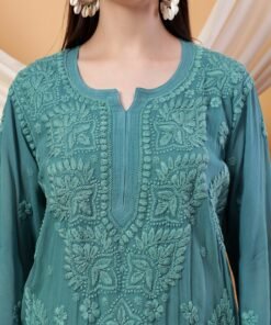 Dua Premium Viscose 3D Chikankari Straight Kurta (Green) - Image 6