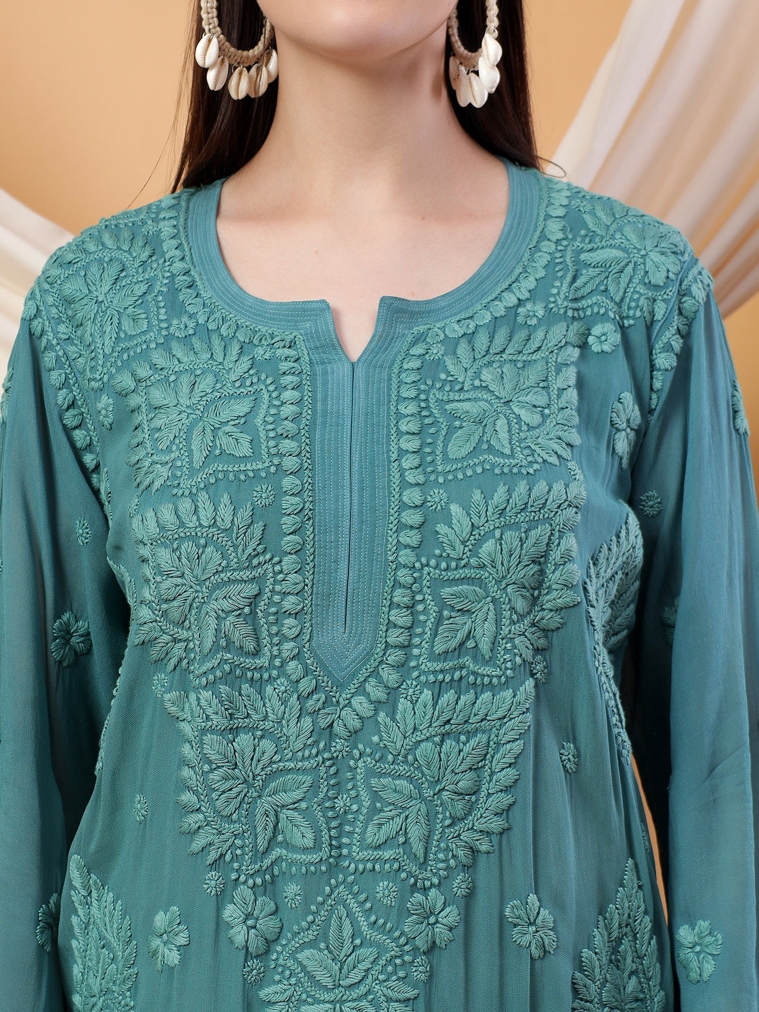 Dua Premium Viscose 3D Chikankari Straight Kurta (Green) - Image 6