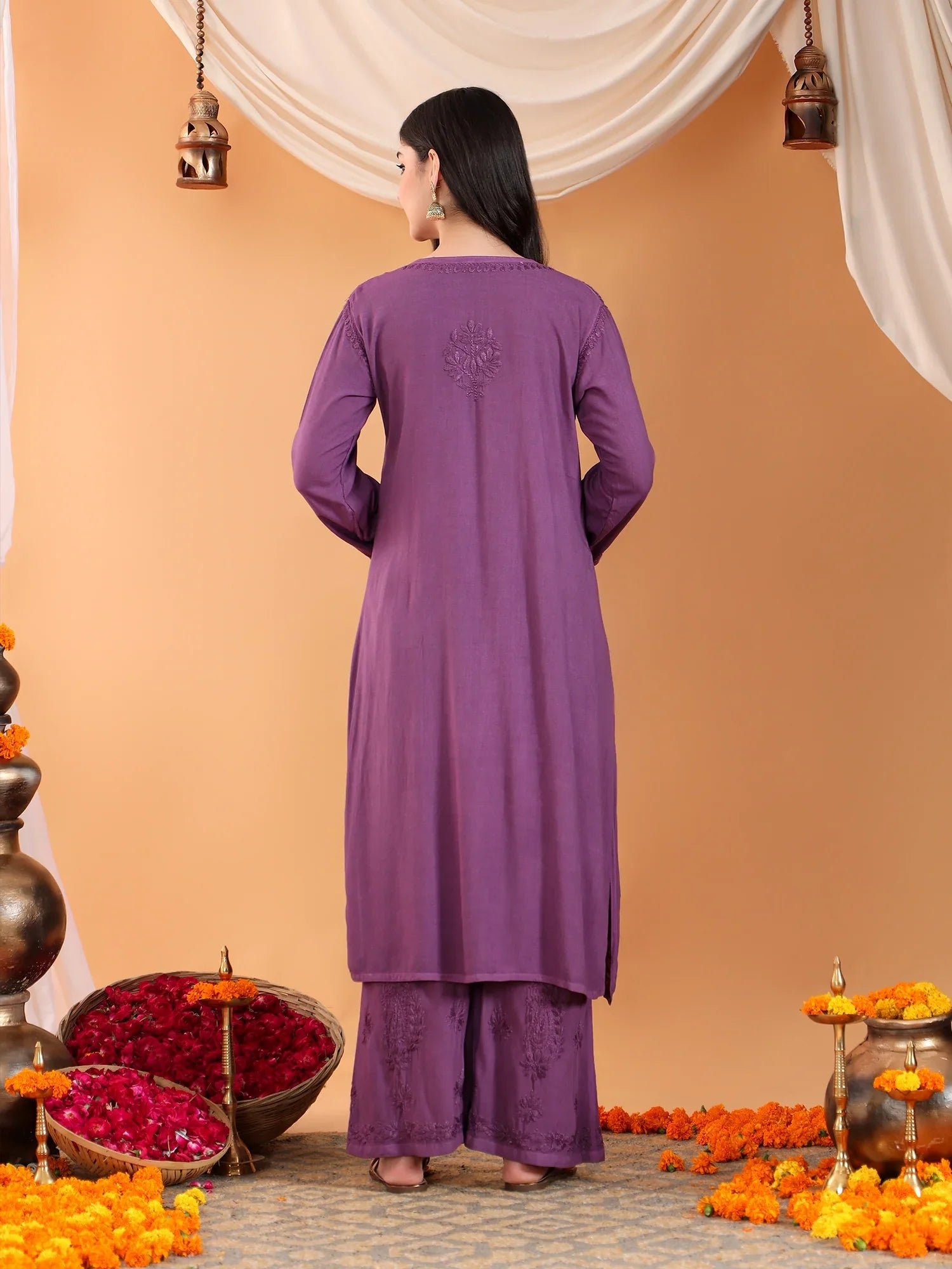 Maryam Chikankari Rayon Co-ord Set (Mauve) - Image 10