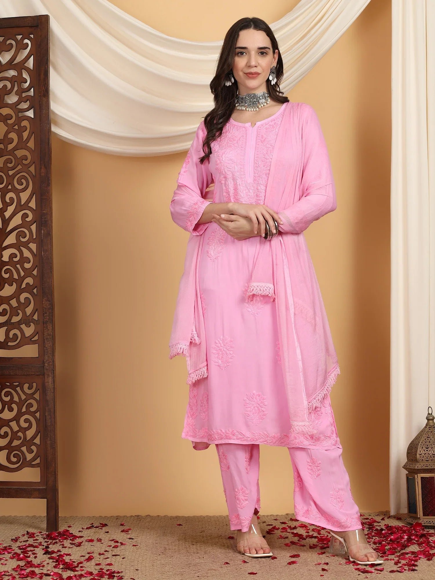 Farha Chikankari Premium Modal Co-ord Set (Baby Pink) - Image 4