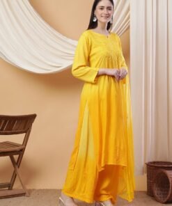Meher Chikankari Ombre Rayon Co-ord Set (Yellow) - Image 3