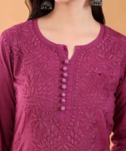 Alternative view of Ananya Chikankari Kurta Pant Cotton Co-ord Set (Wine)