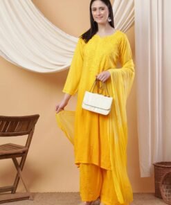 Meher Chikankari Ombre Rayon Co-ord Set (Yellow) - Image 4