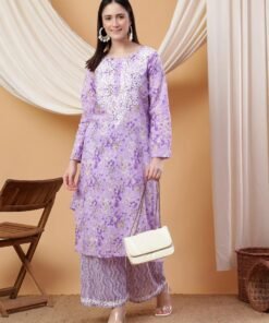 Anika Chikankari Mulmul Co-ord Set (Lavender)