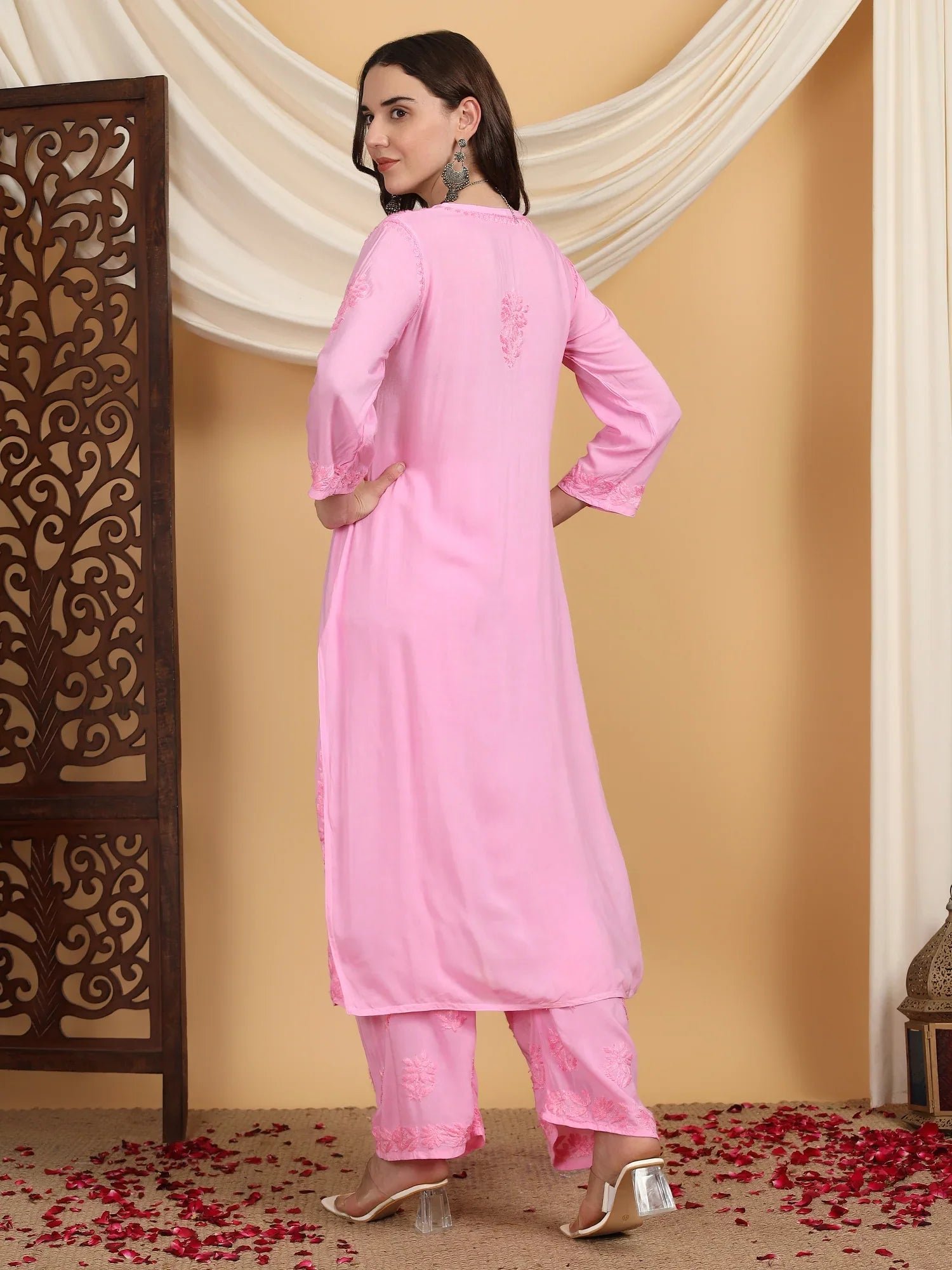 Farha Chikankari Premium Modal Co-ord Set (Baby Pink) - Image 5