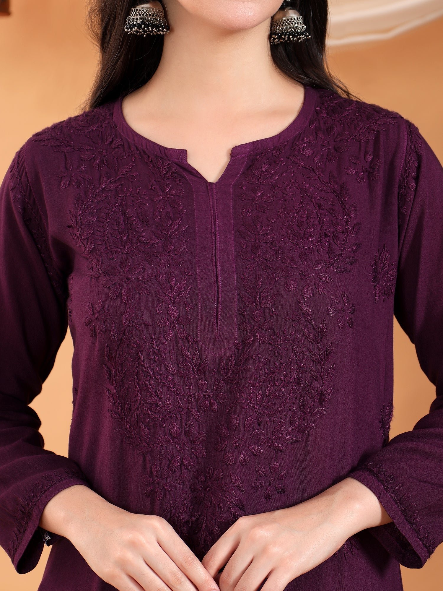 Maryam Chikankari Rayon Co-ord Set (Wine) - Image 2