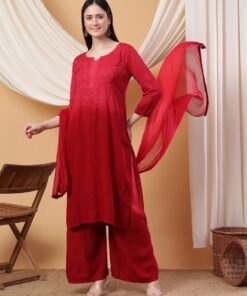 Meher Chikankari Ombre Rayon Co-ord Set (Maroon)